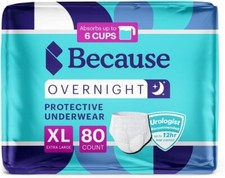 Because Adult Incontinence & Postpartum Underwear, Overnight 80 Ct, XL (741)