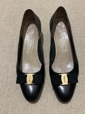 Salvatore Ferragamo Black Leather Shoes With Bow Size US8.5 / UK6 In Box