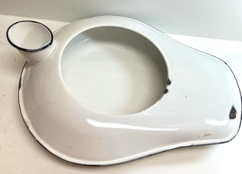 Vintage white enamel bed pan - enamel,
