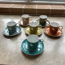 Susie Cooper Flower Motif Coffee Bone China Cups & Saucers 6 Of. Used.