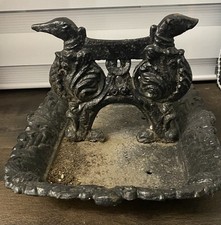 Antique Cast Iron Boot Scraper With Dog Head Figures. 11kg    15x12x8.5 Inch LWH