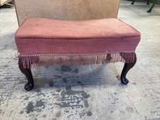 Vintage Pink Velvet Top Footstool with Queen Anne Style Legs 64 x 33 cm x 32 cm