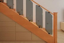 Nidda Toughened Grey Glass Panels Stair Rake & Clamps, For Stair or Landing