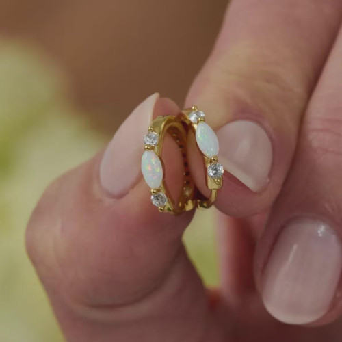 Premium white opal hoop - white,
