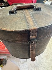 Antique/Vintage Leather Bound Felt Lined High End Hat Box Pre 1900s Oval Shape