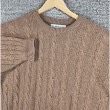 Johnstons of Elgin 100% Camel Hair Mens Cable Knit Sweater Scotland