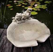 Frogs on Lily Statue | Reconstituted Stone Bird Bath Concrete Garden Ornament