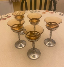 MCM Vintage Farber Brothers Amber Glass Chrome Stem Cocktail Glasses Set of 5 