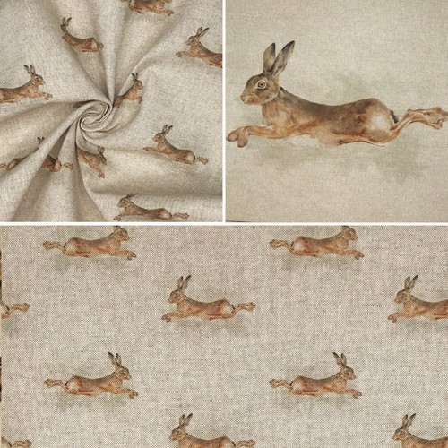 Leaping hare fabric linen - leaping,