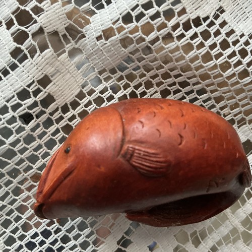 Carved wood netsuke carp
