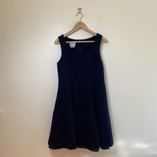 Vintage Laura Ashley Wool Navy Sleeveless Dress Made in UK