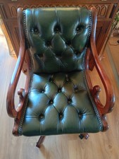 beautiful vintage CHESTERFIELD _STYLE  Green Leather  Swivel Study Chair Good co