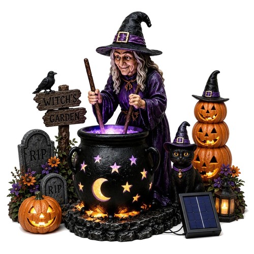 Witch cauldron garden light - witch,
