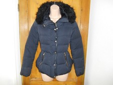 ZARA - Black Quilted Down/Feather Jacket With Gold Hardware Size S with hood Exc