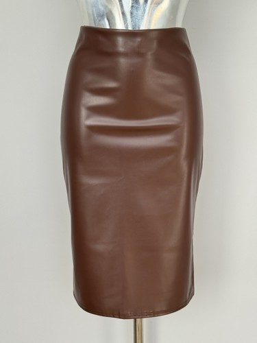 Brown faux leather knee length - brown,