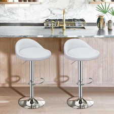 2 x Bar Stools Without Armrest PU Leather Oval Seat Gas Lift Swivel Pub Stool