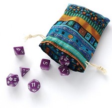 Merchant's Treasure Patterned Drawstring Blue Dice Bag 140mm x 100mm D10 D20 RPG