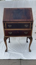 Vintage Ladies bureau writing desk.  Walnut burr wood and red leather inset 