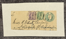 1893 India Postage Cut Square w/ Stamps to USA Mounted Piece Rare Cancel