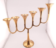 Large Heavy Brass Multiple 6 Arm Ascending Candle Holder Candelabra 30cms High