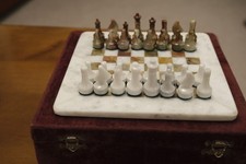 Small vintage onyx and marble chess set board 20cm sq