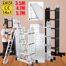 3.5/4.7/5.7M Multi-Purpose Aluminium Combo Folding Step Ladder Scaffold Platform