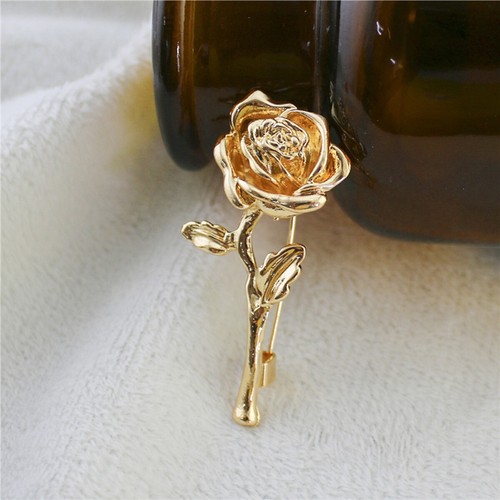 Floral metal rose brooch pin - rose,