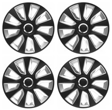 BLACK SILVER WHEEL TRIMS SET OF 4 FOR RENAULT CLIO 14" PLASTIC HUB CAPS COVERS 