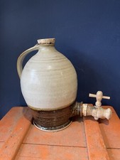 Vintage Stoneware Slip Glaze Cider Flagon with Tap & Handle Studio Pottery Stamp