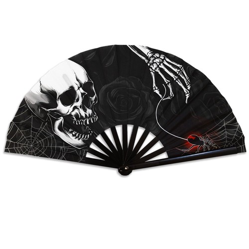 Black rose large hand fan - x-,