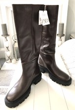 Zara Brown Leather Flat Knee