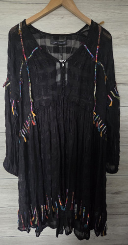 Zara black kimono sheer boho - black,