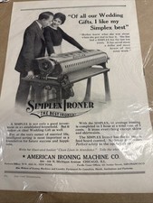 1919 SIMPLEX IRONER HOUSEWIFE LAUNDRY PRESS MANGLE CLEANER VINTAGE AD  ZJ57