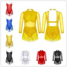 UK Girl‘s Shiny Sequins Mesh Latin Jazz Dance Dress Carnival Performance Costume