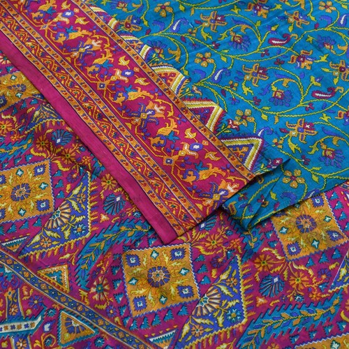 Vintage pink blue pure silk - &,