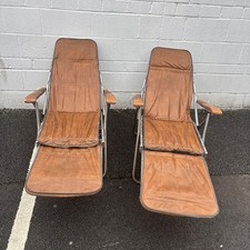 vintage Italian maule marga leather reclining deck chair 70s Mid Century (TLC)