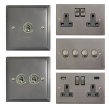 G&H Victorian Pewter VP3 Light Switches, Plug Sockets, USB, Dimmers, Toggles