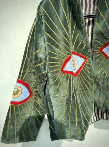 Green velvet embroidery jacket - velvet,
