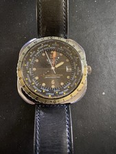 Vintage Sicura Globetrotter GMT Automatic Swiss World Time Watch 1970s