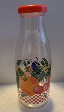 Vintage La Parfait Glass Juice/milk Bottle- 80’s Bright Decor Fruit Lidded