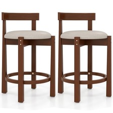 COSTWAY 62cm Counter Height Bar Stools Set of 2 with Backrests-Walnut