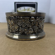 Vintage Silver Plate Wine Bottle Coaster Holder Grape & Vine - Brand NewWith Box