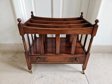 Bevan Funnell Wooden Canterbury Magazine Paper Rack - 1 Drawer & 4 Brass Wheels