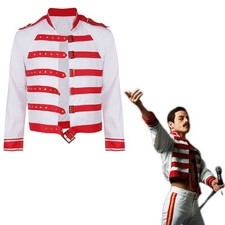 Queen Freddie Mercury Red and White Striped Jacket Cosplay Costume Coat Party
