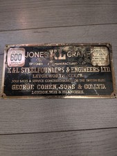 Jones Cranes Brass Serial Number Plaque From Crane 4831 - Vintage