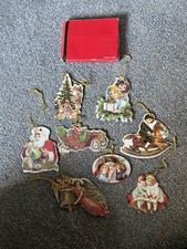 8-Victorian Style vintage Die Cut Card Gold Foil Christmas Tree Ornaments 1980’s