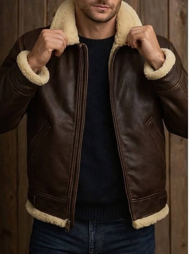 Mens brown shearling leather - shearling,