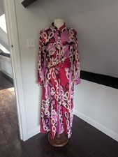 ZARA Pink Chain/Scarf Print Silky Midi Shirt Dress, Belted, Medium💗 8534/215