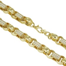 Mens 24" Diamond Gold Gypsy Link Chain 13mm