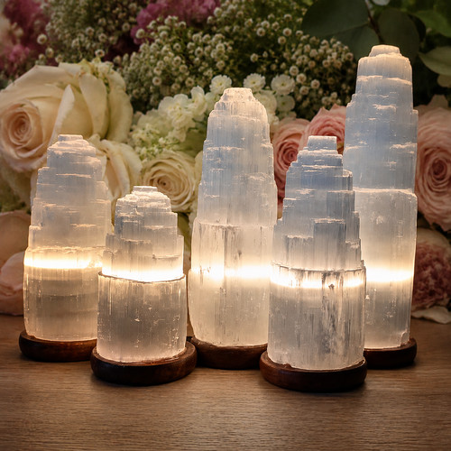 Selenite tower lamp 30cm - lamp, 15–30cm